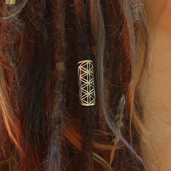 Brass Dreadlock Cuff | Sacred Geometry flower of life design | tribal jewelry for dreads