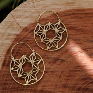Mandala Earrings,Brass Earrings, Hoop Earrings, Boho Earrings, Tribal Earrings, gift for her, Tribal design, Ethnic earrings