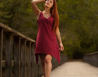 Boho Asymmetrical Hem Cotton Dress | Festival Tunic