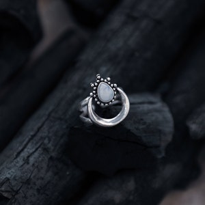 Moonstone &#39;Crescent Moon&#39; Ring | Adjustable CZ Healing Jewelry | Minimalist ring | Delicate ring | Minimal ring | Minimalist jewelry