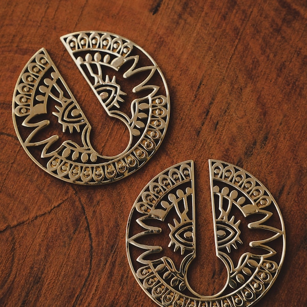 Ear Weight | Brass Aztec Ear weight  | Stretched Ear Weight | Ear Hanger Weight | Stretched Ear Weight | Sold as a Pair.