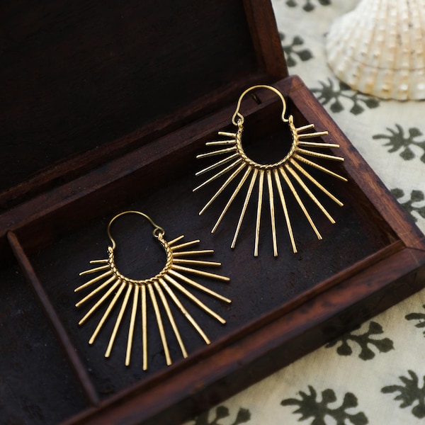 Sunrise Splendor Hoops | Golden Radiance Hoops | Boho Sunburst Hoops | Solar Glow earrings
