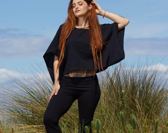 Wüstensalbei Poncho | Schwarzer Poncho | Frauen Wüsten Poncho | Boho Wüsten Poncho.