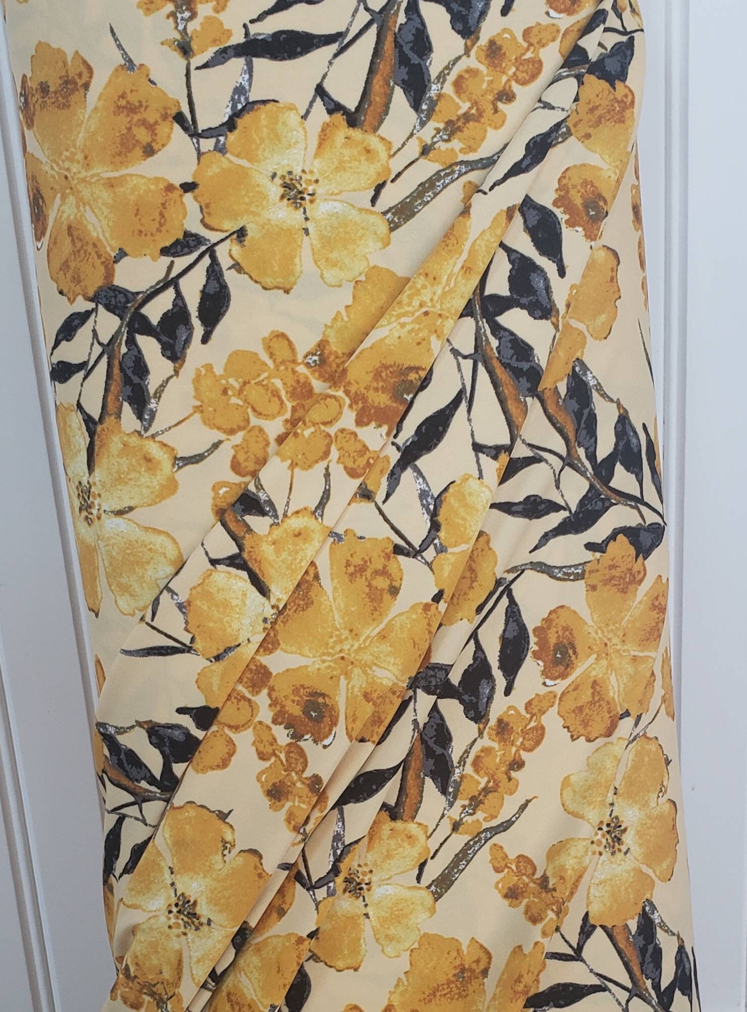 DTY Knit Fabric yellow floral | Etsy