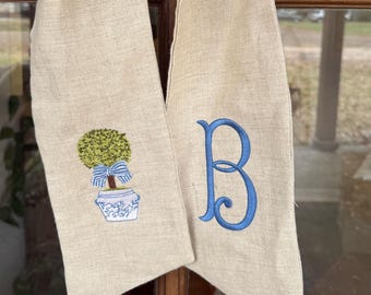 Monogrammed Linen Wreath Sash: Personalized Door Decor