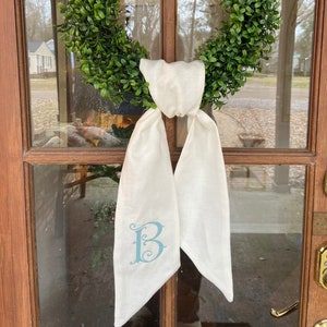 Monogrammed Linen Wreath Sash: Personalized Door Decor