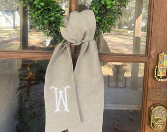 Monogrammed Linen Wreath Sash: Personalized Door Decor