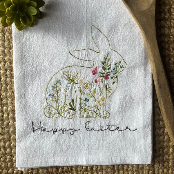 Easter Bunny Tea Towel, Easter Tea Towel ,Rabbit Tea Towel, Bunny Flour Sack Towel, Spring Kitchen towel, Housewarming Gift, Hostess Gift