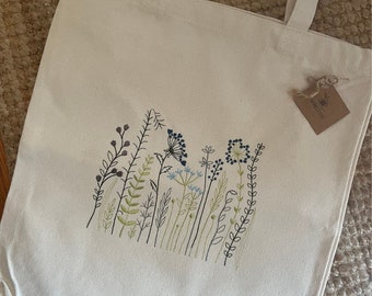Embroidered Wildflower Cotton Tote Bag: Floral Canvas Design
