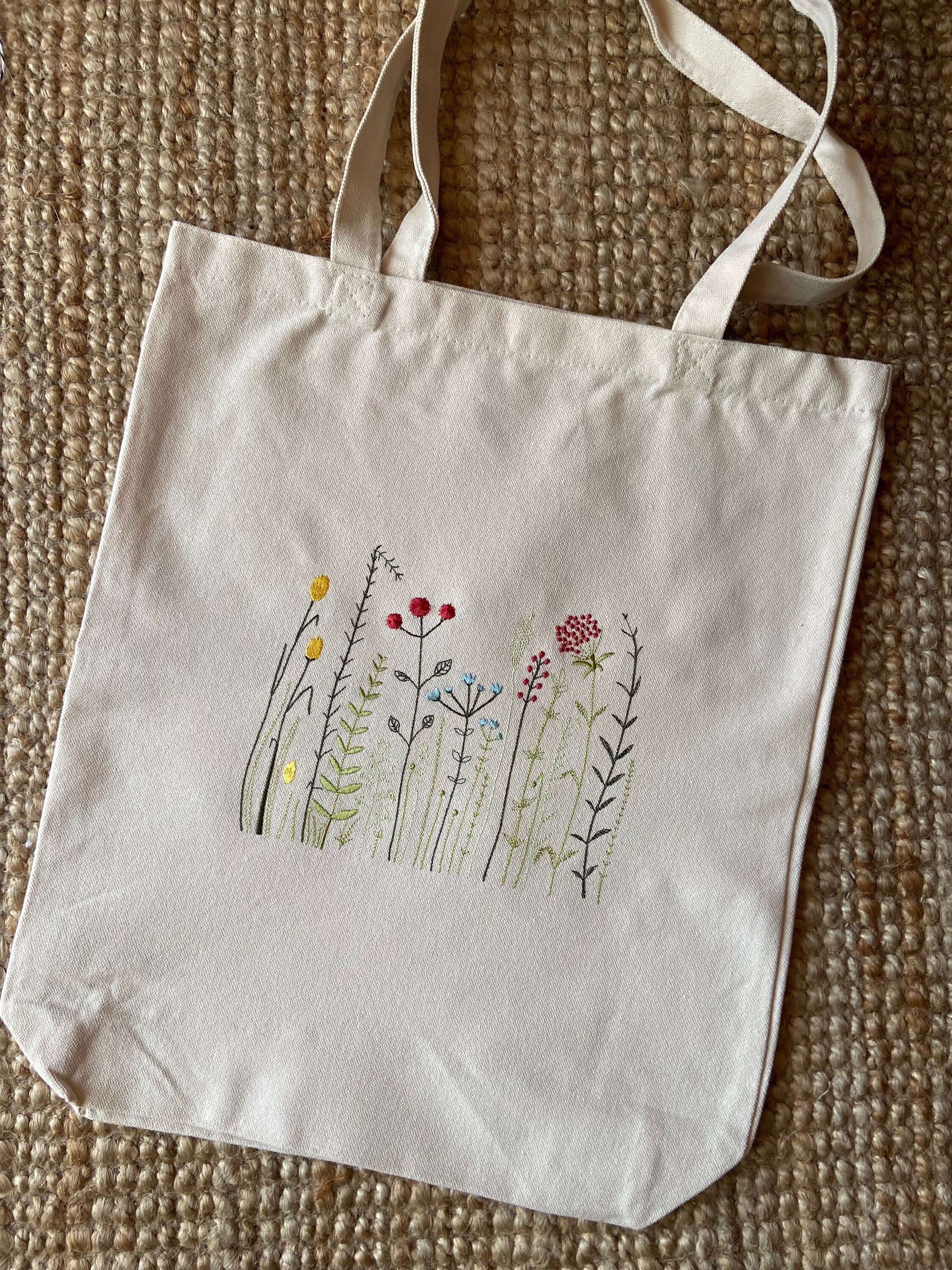 TEMBEA×Friday STEM BAG Flower Embroidery TEMBEA×FRIDAY* flower embroidery stem bag (natural) - BLUE