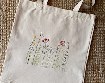 Embroidered Wildflower Cotton Tote Bag