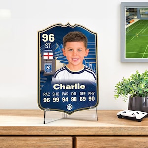 Carte cadeau football personnalisée | Bleu | Tableau personnalisé de fans Ultimate Team EA FC 24 pour garçons, fils, papa, petit ami, chambre d'enfants, anniversaire