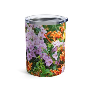 Tropical Flowers Stainless Steel Tumbler by Birch Bend Studios, 10oz, Costa Rica Gift, Floral Mug, Tropical Flowers Insulated Mug
