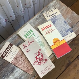 Set von 5 Vintage (Shell und Handelskammer) San LeAndro & Stockon, Newark und East Bay Städte Karten 1960-70er Jahre - alte Karten aus Kalifornien