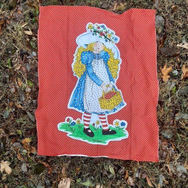 A Vintage Holly Hobbie Fabric- baby blanket size cloth fabric for making a blanket- 1990s little girls blanket material- Holly Hobbie Doll