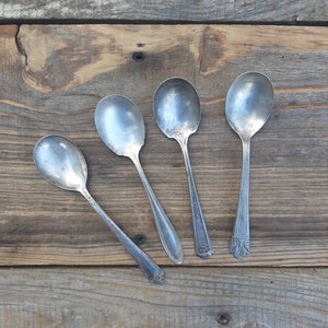 Set/Lot of 4 mix-matched SILVER PLATED spoons- Roger&#39;s & Bro-IS, Oneida Community made- Par Plate, Queen Esther Silver Plate- silver ware