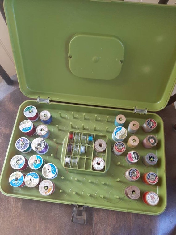 1950s-1960s Vintage Sewing/thread Box Green Thread Organizing Box