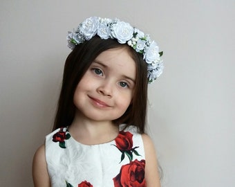 Floral headband for first communion, White flower crown, White flower girl crown Wedding flower crown First communion First holy communion