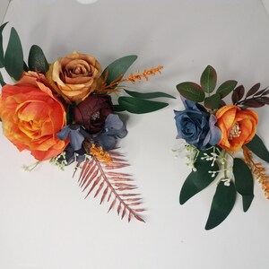 Orange rust navy blue floral cake topper, Wedding Cake Decoration,Rose cake flowers, Wedding floral cake arrangement