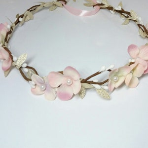 Flower girl crown Pink Floral headband for first communion, White flower crown, Wedding flower crown First communion First holy communion