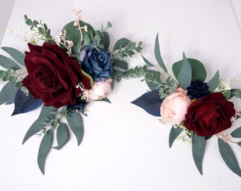 Wedding cake topper, Burgundy Navy blue cake topper, Wedding Cake Decoration,Rose cake flowers, Eucalyptus wedding cake arrangement