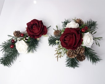 Christmas cake topper, Winter wedding cake topper, Burgundy cake topper, Wedding Cake Decoration,Rose cake flowers, wedding cake arrangement