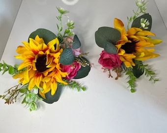 Topper de pastel de flor rosa de girasol, decoración de pastel de boda, flores de pastel de rosa, arreglo de pastel floral de boda