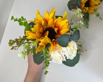 Topper de pastel de flores de marfil de girasol, decoración de pastel de boda, flores de pastel de rosa, arreglo de pastel floral de boda