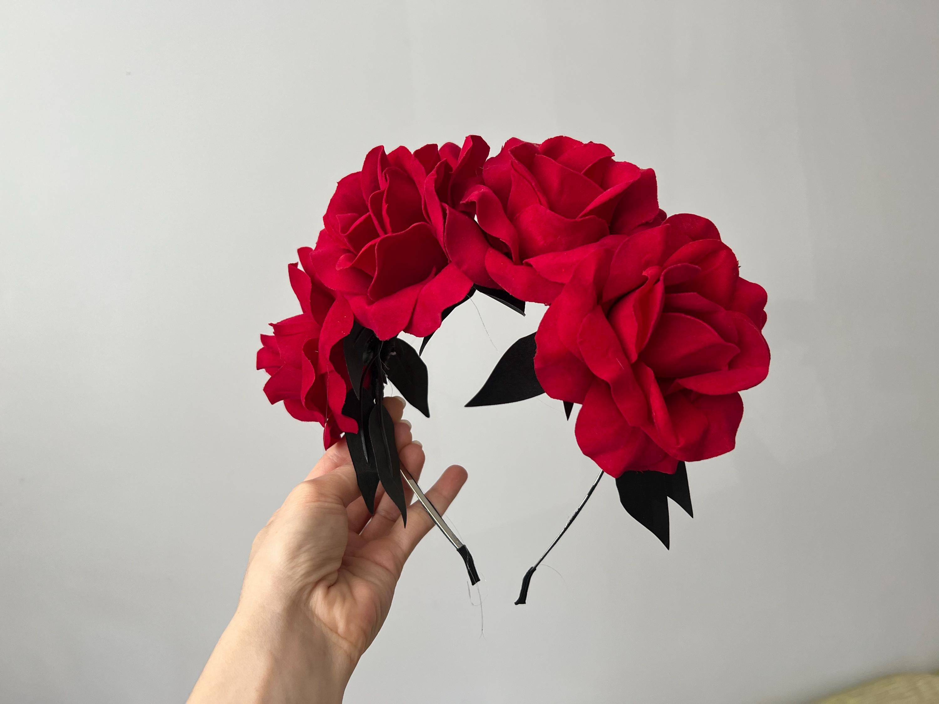 Red Flower Crown,frida Flower Headband Day of the Dead 