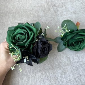 Black emerald green flower cake topper,Flower cake topper, Wedding Cake Decoration,Rose cake flowers, Eucalyptus wedding cake arrangement
