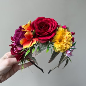 Frida flower headband Mexican Flower Crown,Day of the Dead Headpiece,Day of the Dead, Flower Crown, Headband, Floral Crown