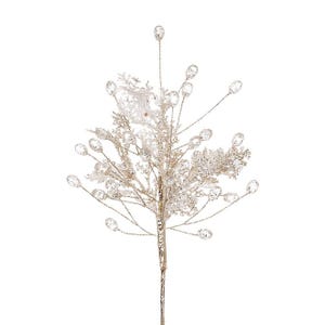 Può includere: Uno stelo floreale decorativo con base e rami color oro. Cristalli trasparenti a forma di goccia sono attaccati ai rami. Lo stelo presenta anche accenti floreali bianchi e glitterati, creando un look festoso ed elegante.