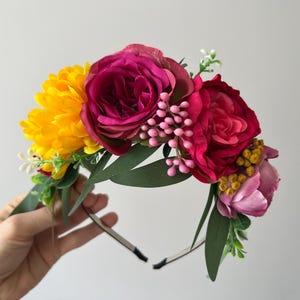 Corona de flores mexicanas, diadema de flores de Frida, tocado del Día de Muertos, Día de Muertos, corona de flores, diadema, corona floral