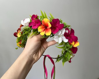Hawaiiansk blomkrona Plumeria blomkrona, tropiskt bröllopspannband