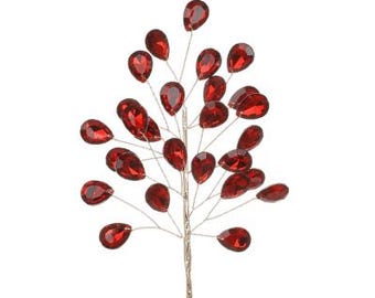 Rama navideña con cristales, tallos de cuentas acrílicas rojas para árbol de Navidad, paquete de spray de cristal