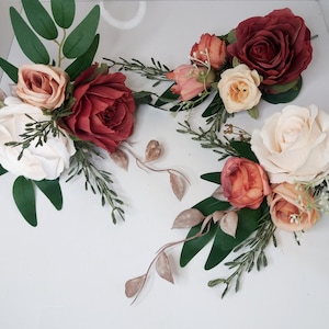 Rust ivory floral cake topper, Wedding Cake Decoration,Rose cake flowers, Wedding floral cake arrangement