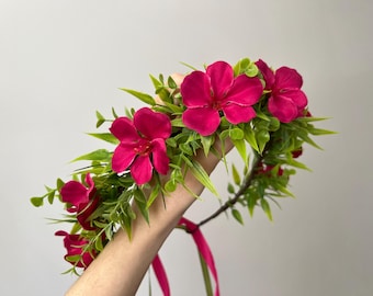 Hawaiianische Blumenkrone Plumeria Blumenkrone, pinkfarbenes tropisches Hochzeitsstirnband