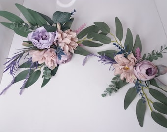 Purple blush cake topper Lavender cake topper, Wedding Cake Decoration,Rose cake flowers, Eucalyptus wedding cake arrangement