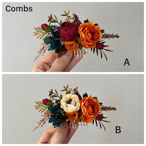 Orange teal flower comb burgundy hair comb Wedding Boutonnieres Dried flowers boutonnieres  Wedding boutonniere Groom boutonniereniere