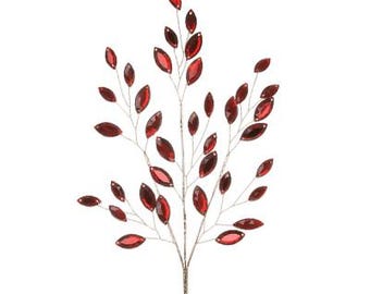 Rama navideña con cristales, cristales acrílicos rojos para árbol de Navidad, paquete de spray de cuentas de cristal, spray de cuentas acrílicas con tallo de alambre