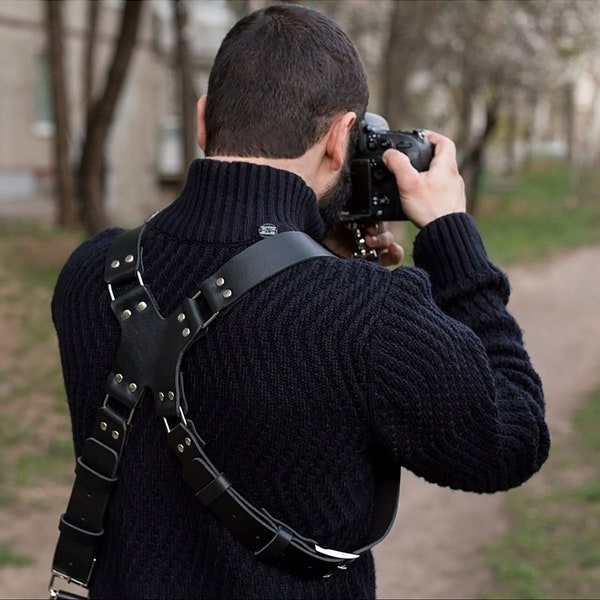 Personalized camera strap, Photographer gift, Leather camera strap, Dual camera harness, Screw 1/4"