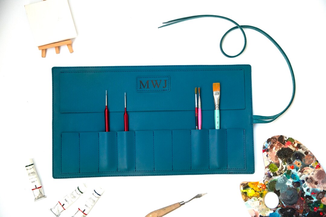 Leather Artist Roll Personalized Paint Brush Roll Paint Brush Holder