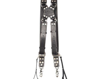 Personalized Leather Dual Camera Strap Harness: Photographer Gift