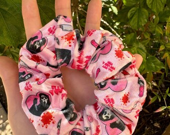 Ghostface VALENTINES Scrunchie - Slasher 90's Scream Killer Handmade Horror Movie Scrunchie - Gothic Halloween Fashion - Spooky Women's Gift