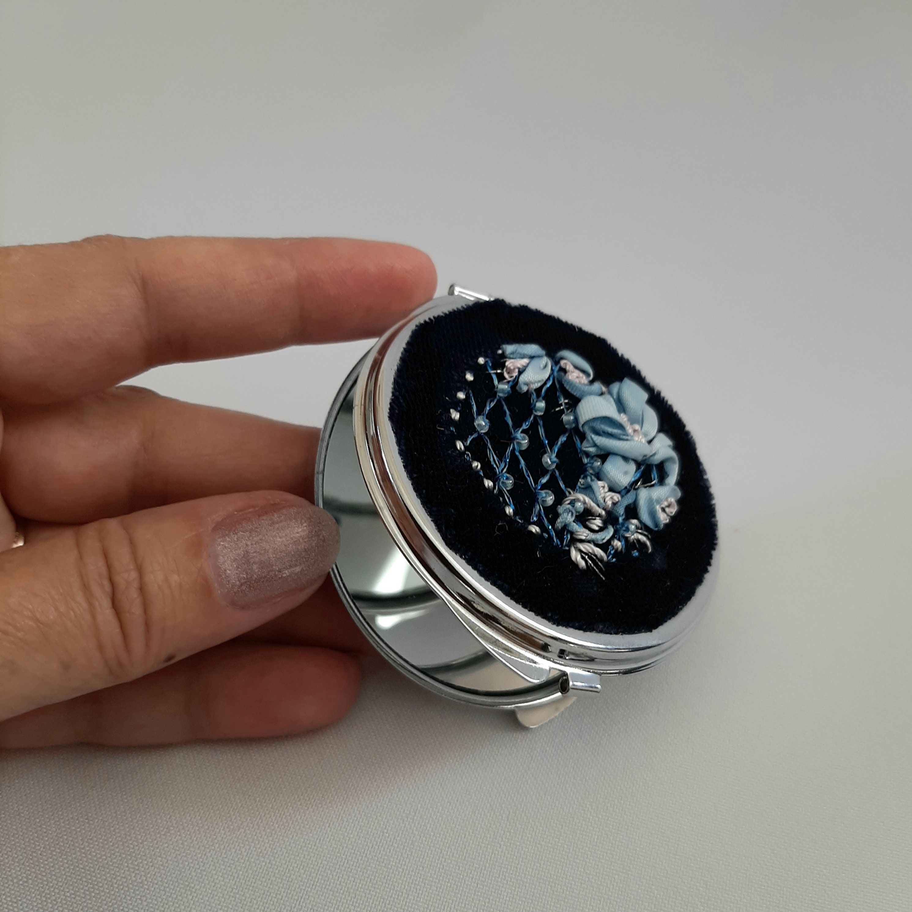 Finished embroidery compact mirror Floral pocket mirror Etsy