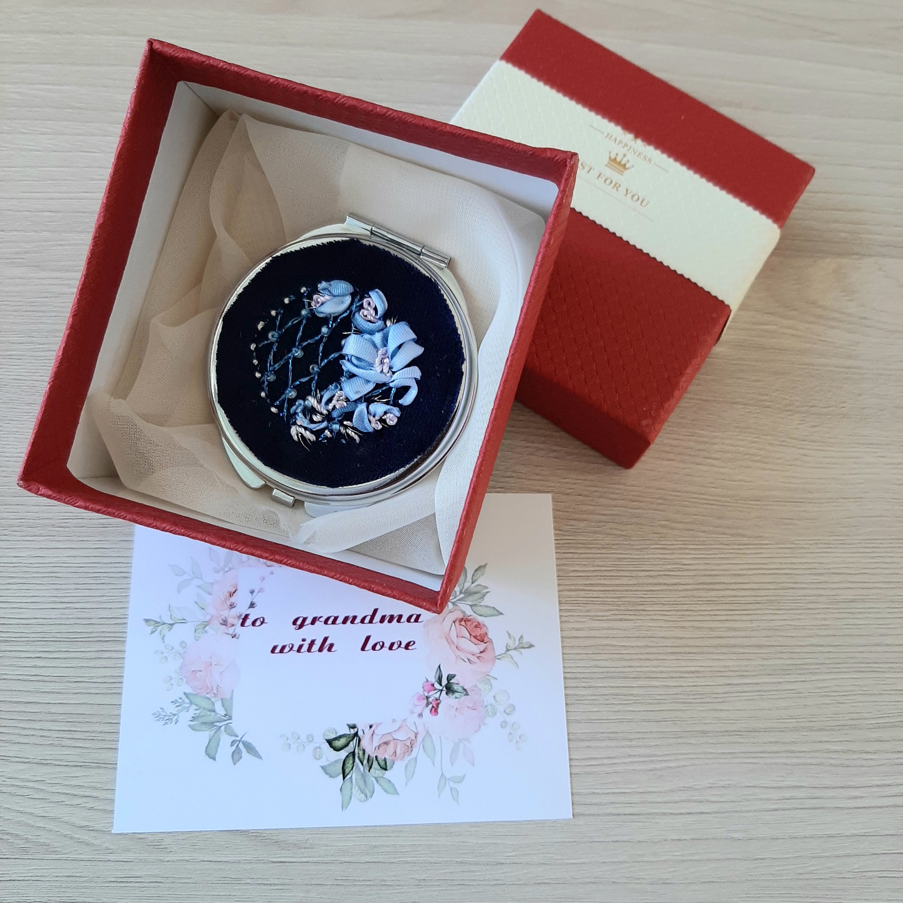 Finished embroidery compact mirror Floral pocket mirror Etsy