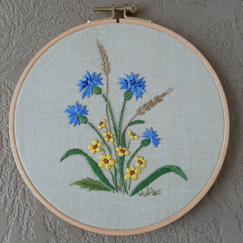 Cottagecore room decor Embroidery cornflower | Etsy