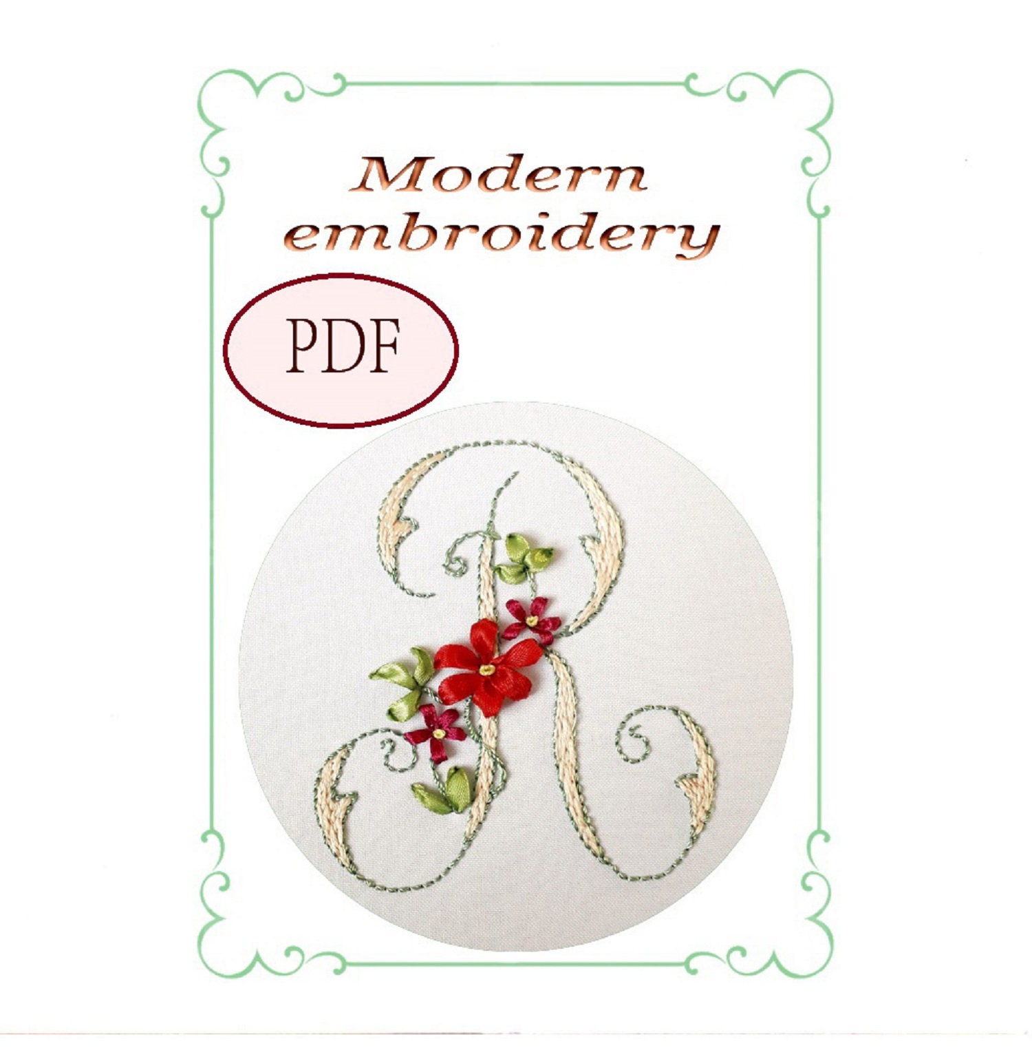 Hand embroidery patterns floral monogram letter R Etsy