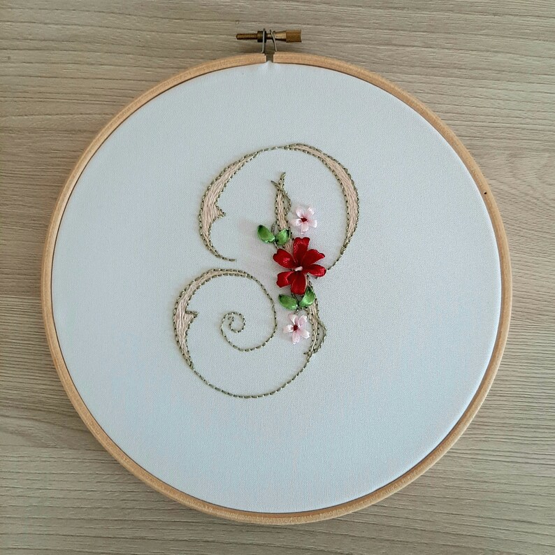 Floral alphabet PDF embroidery letter P Ribbon embroidery Etsy
