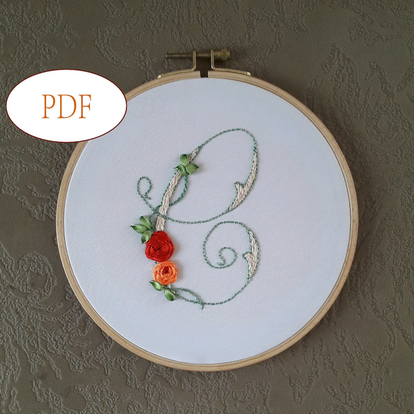 Hand embroidery Monogram letter pdf floral pattern Alphabet Etsy